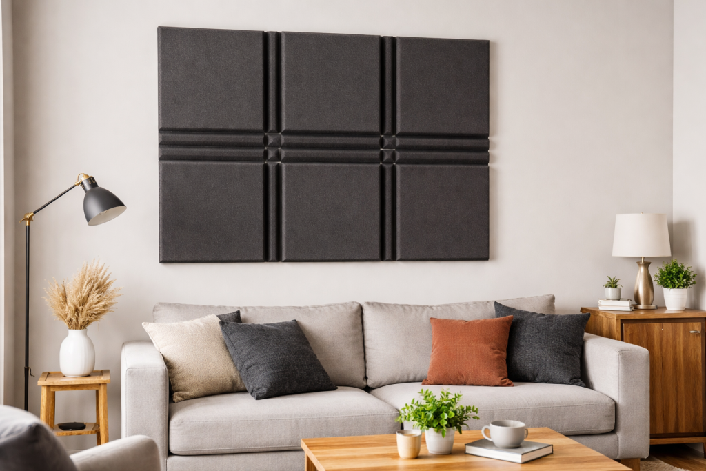 Acoustic foam panels installed on a wall to reduce echo and improve room acoustics