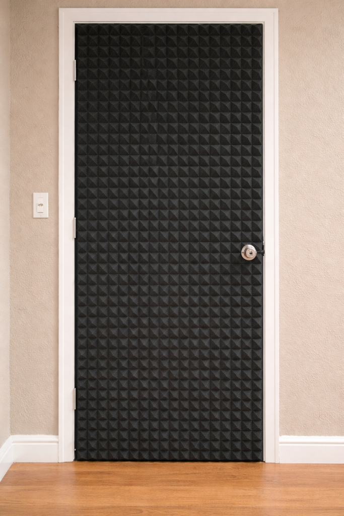 acoustic foam panels on apartment door for noise reduction